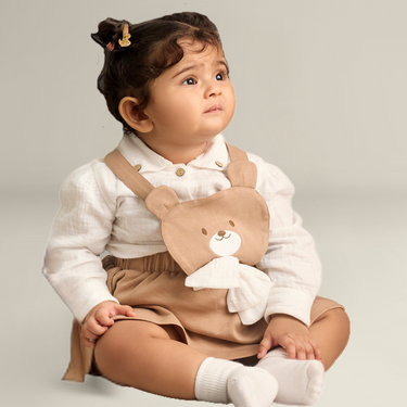 Teddy Dungaree Dress With Double Cloth Shirt  Set