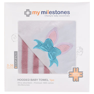 Baby Hooded Towel - Modern Stripes - Pink/White - MyMilestones 