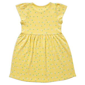 Short Puff Sleeves Dress - Lemon Print