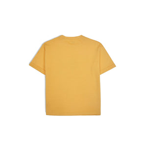 Round Neck Oversized Baggy Fit Drop Shoulder T-Shirt with Chest Print - Buff Yellow