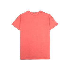 Round Neck T-Shirt Regular Fit with Cliff Clamping Print - Boys - Hot Coral