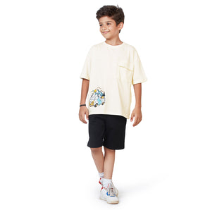 Oversized Drop Shoulder T-Shirt With Patch Pocket - Vanilla Ice