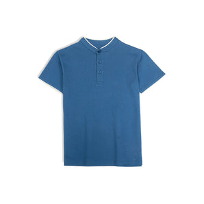 Henley Neck T-Shirt Short Sleeve Regular Fit Solid with Contrast Tipping - Jasper Blue