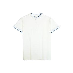 Henley Neck T-Shirt Short Sleeve Regular Fit Solid with Contrast Tipping - Vanilla Ice
