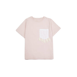 Eyelet Pocket With Tassel Round Neck Top - Girls - Icy Pink