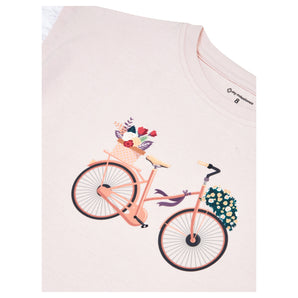 Eyelet Ruffle Sleeve Top - Bicycle Print - Girls - Icy Pink