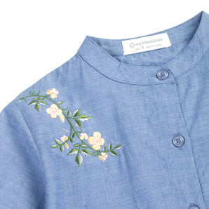 Chambray Peplum Embroidered Top