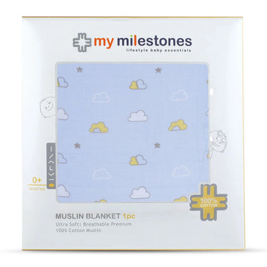 Muslin Blanket - 6 Layered - Cloud/Elephant Print - MyMilestones 