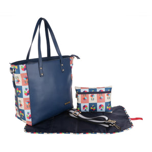 High Street Leather Tote Baby Diaper Bag - Navy Mashal