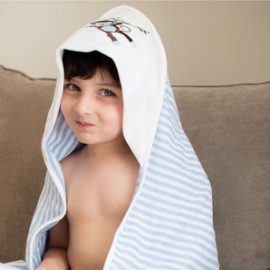 Baby Hooded Towel - Dual Layered - Blue Stripes