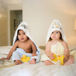 Baby Hooded Towel - Dual Layered - Lemon Yellow Stripes