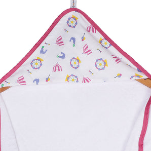 Infant Hooded Towel Wrap - Carnival Print White/Pink