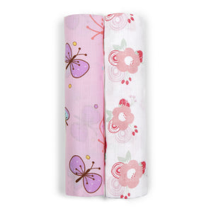 Muslin Swaddle - 2pc set - Butterfly/Floral Print