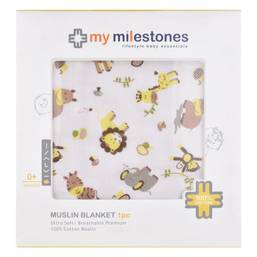 Muslin Blanket - 6 Layered - Zoo Lemon Yellow - MyMilestones 
