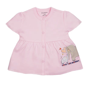 Baby Top and Bottom Set - Yoke Style - Elephant Print - Girls - Pink