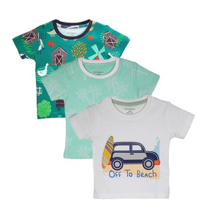 Round Neck T-Shirt Barnyard/Palm tree/Car Print - 3pc Pack