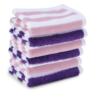 Face Towel - Modern Stripes 6pc - Pink/Purple