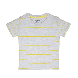 Round Neck T-Shirt - Stripes - Yellow / White / Grey - 3 Pc Pack