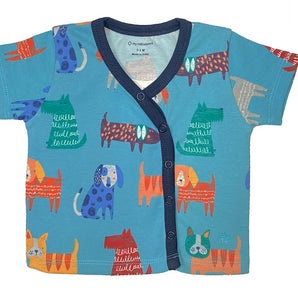 T-shirt Half Sleeves Boys Dog Print/Baby Blue 2set