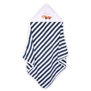 Baby Hooded Towel - Modern Stripes - Navy Blue/White