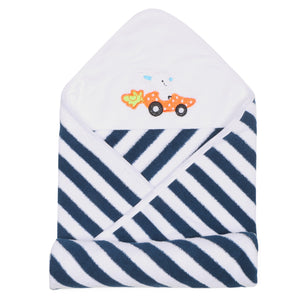 Baby Hooded Towel - Modern Stripes - Navy Blue/White
