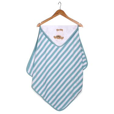 Baby Hooded Towel - Modern Stripes - Aqua/White - MyMilestones 