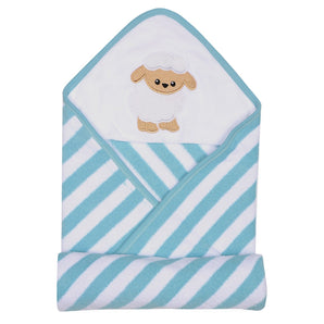 Baby Hooded Towel - Modern Stripes - Aqua/White