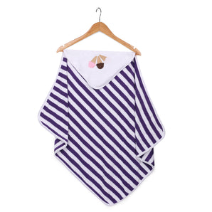 Baby Hooded Towel - Modern Stripes - Purple/White