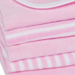 My Milestones 100% Premium Cotton Terry Baby Washcloth / Napkin 5pc Set - Pink.