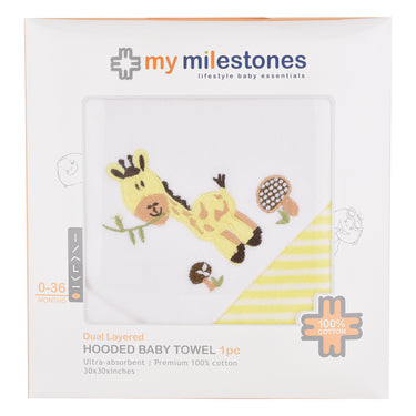 My Milestones 100% Cotton Terry Hooded Baby / Toddlers Bath Towel - Lemon Yellow Stripes.