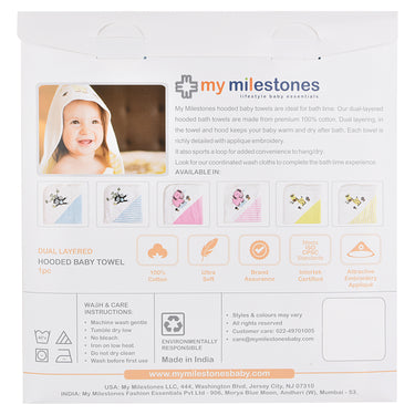 My Milestones 100% Cotton Terry Hooded Baby / Toddlers Bath Towel - Blue Solid.