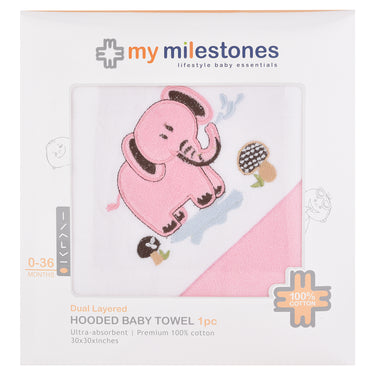My Milestones 100% Cotton Terry Hooded Baby / Toddlers Bath Towel - Pink Solid.
