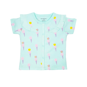 Top Half Sleeves Girls Shoulder Frill - Ice-cream Print