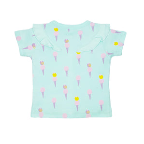 Top Half Sleeves Girls Shoulder Frill - Ice-cream Print