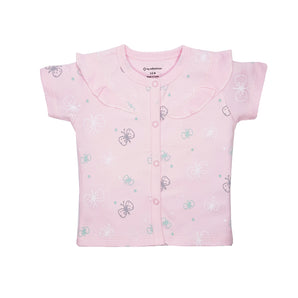 Top Half Sleeves Girls Shoulder Frill - Butterfly Print