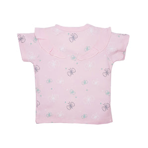 Top Half Sleeves Girls Shoulder Frill - Butterfly Print